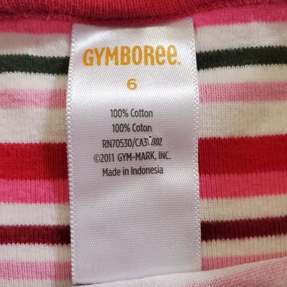 K1378 * Gymboree Cozy Owl Line Girls Striped Tee Burgundy Pink Green Size 6